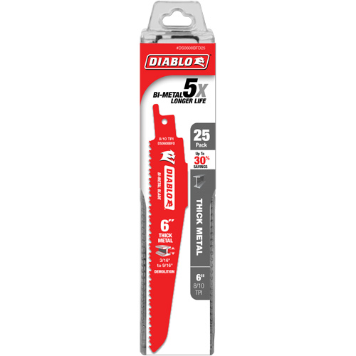 Reciprocating Blade for Thick Metal/Demolition, Bi-Metal, 8-10 TPI, 6" L Duraquip Inc
