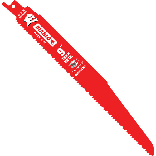 Lame de scie alternative pour la d&eacute;molition et les m&eacute;taux &eacute;pais, Bim&eacute;tal, 8-10 Dents par pouce, 9" lo Duraquip Inc