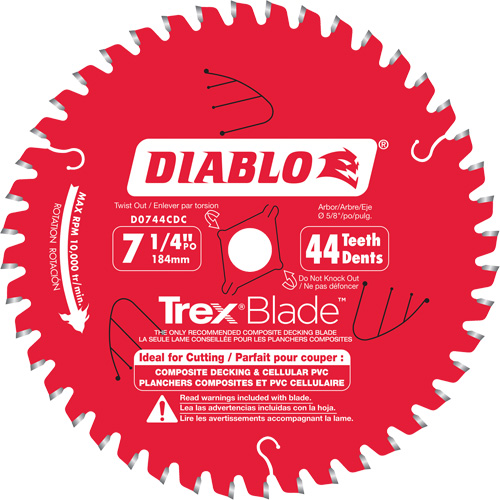 Trex&reg; Blade Cutting Saw Blade, 7-1/4", 44 Teeth, Plastic/Composite Decking Use Duraquip Inc
