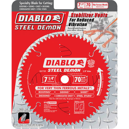 Steel Demon Cutting Saw Blade, 7-1/4", 70 Teeth, Metal Use Duraquip Inc