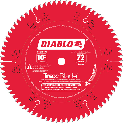 Lame de scie &agrave; d&eacute;couper Trex Blade, 10", 72 dents, Pour Plastique/Plastique Duraquip Inc
