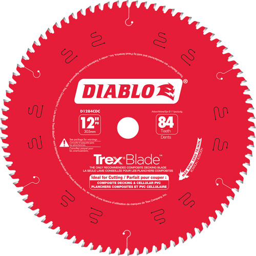 Trex&reg; Blade Cutting Saw Blade, 12", 84 Teeth, Plastic/Composite Decking Use Duraquip Inc