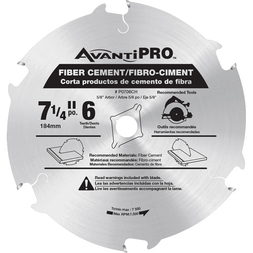 AvantiPro Cutting Saw Blade, 7-1/4", 6 Teeth, Fibre Cement Use Duraquip Inc