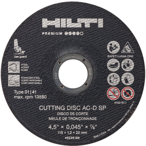 AC-D SP Cut-Off Wheel, 4-1/2" x 0.045", 7/8" Arbor, Type 1, 13580 RPM Duraquip Inc