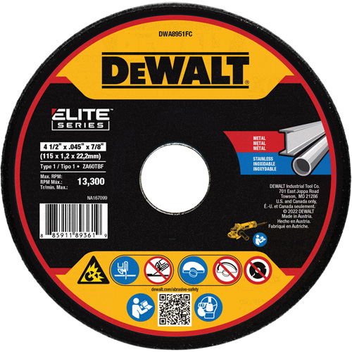 XP Metal Cut-Off Wheel, 4-1/2" x 0.045", 7/8" Arbor, Ceramic, Type 1 Duraquip Inc
