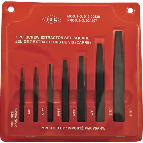 ISE-7 Ensemble d'extracteurs de vis carr&eacute;es 7 pi&egrave;ces, Pour vis de 1/8" - 9/16" Duraquip Inc