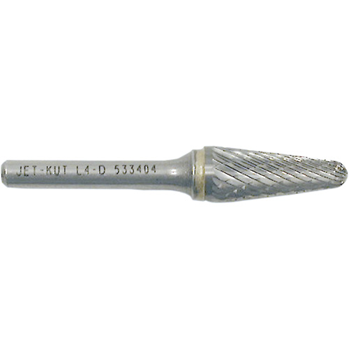 L4-D JET-KUT&reg; Taper Shape Burr with Radius End, 1/4" Dia., 1/4" Shank, 1-1/8" Depth of Cut Duraquip Inc