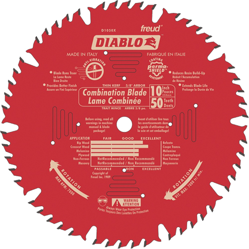 Contractor Saw Blades - Combination Saw Blades, 10", 50 Teeth, Wood Use Duraquip Inc