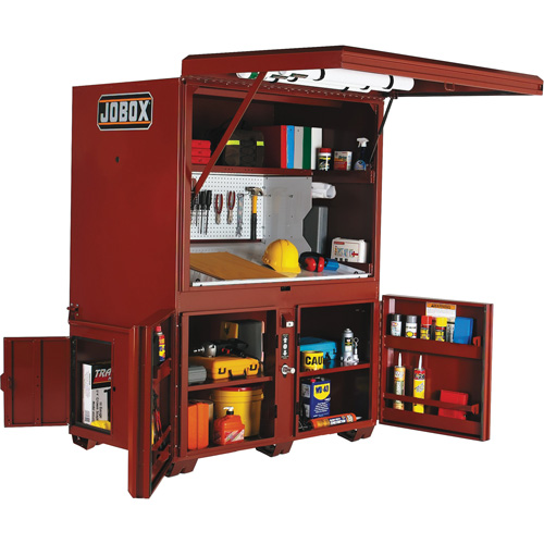 Coffre de chantier et surface de travail sur le terrain, 63" la x 42" p x 80" h, Acier, Rouge Duraquip Inc