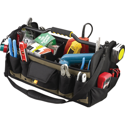 Sacs &agrave; outils souples &agrave; dessus ouvert de 20", Polyester, 27 pochettes, Noir Duraquip Inc