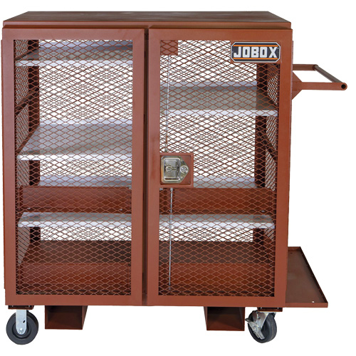 Mobile Mesh Cabinet, Steel, 37 Cubic Feet, Red Duraquip Inc