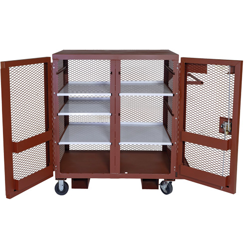 Mobile Mesh Cabinet, Steel, 37 Cubic Feet, Red Duraquip Inc