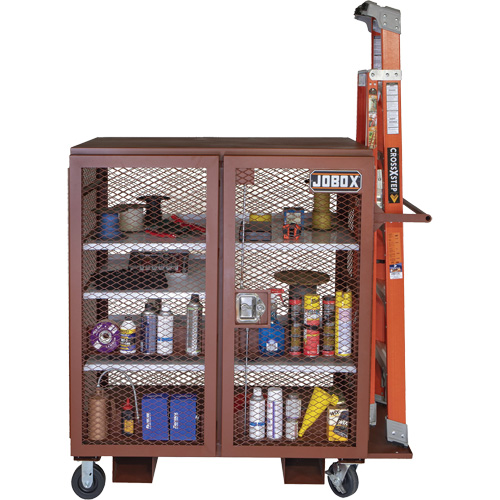 Mobile Mesh Cabinet, Steel, 37 Cubic Feet, Red Duraquip Inc