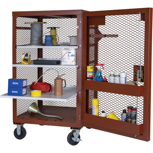 Mobile Mesh Cabinet, Steel, 22 Cubic Feet, Red Duraquip Inc