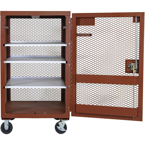 Mobile Mesh Cabinet, Steel, 22 Cubic Feet, Red Duraquip Inc
