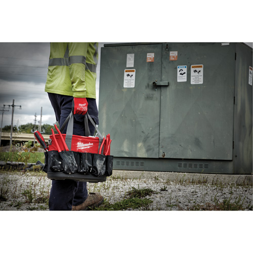 Utility Oval Bag, Ballistic Nylon, 24 Pockets, Black/Red Duraquip Inc