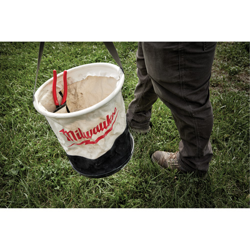 Utility Bucket, 11-4/5" L x 11-4/5" W x 14-3/5" H, Canvas, Beige/Black Duraquip Inc