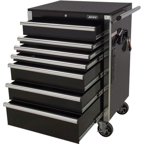 Heavy-Duty Tool Cart, 7 Drawers, 28" W x 22" D x 42-3/8" H, Black Duraquip Inc