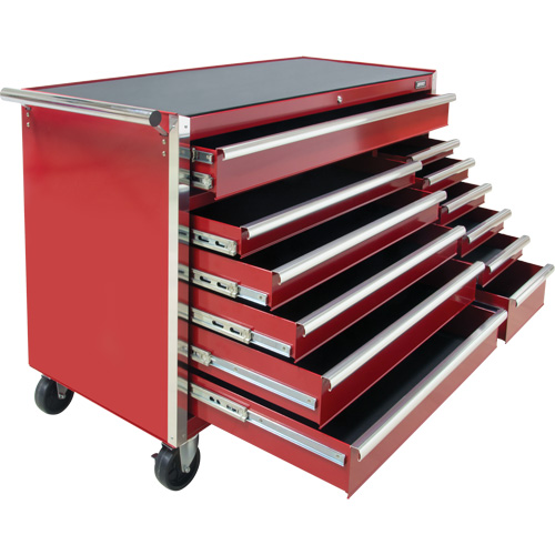 Industrial Tool Cart, 12 Drawers, 56" W x 24-1/2" D x 38-1/8" H, Red Duraquip Inc