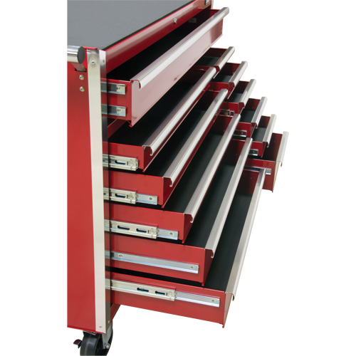 Industrial Tool Cart, 12 Drawers, 56" W x 24-1/2" D x 38-1/8" H, Red Duraquip Inc