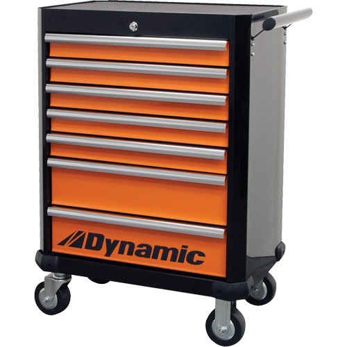 Roller Cabinet, 7 Drawers, 28" W x 18" D x 40" H, Black/Orange Duraquip Inc