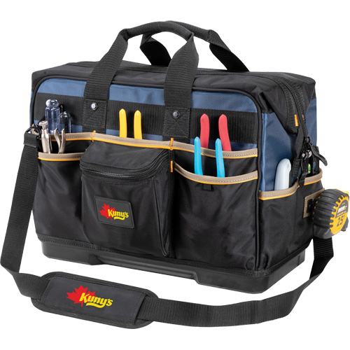 Molded Base Contractor's Closed-Top Tool Bag, Ballistic Polyester, 29 Pockets, Black/Blue Duraquip Inc