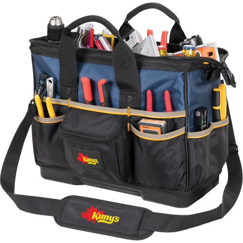 Sac &agrave; outils fourre-tout Big-Mouth &agrave; base moul&eacute;e, Polyester balistique, 23 pochettes, Noir/Bleu Duraquip Inc