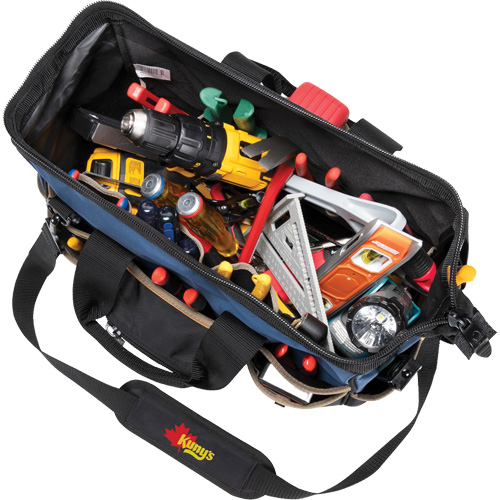 Sac &agrave; outils fourre-tout Big-Mouth &agrave; base moul&eacute;e, Polyester balistique, 23 pochettes, Noir/Bleu Duraquip Inc