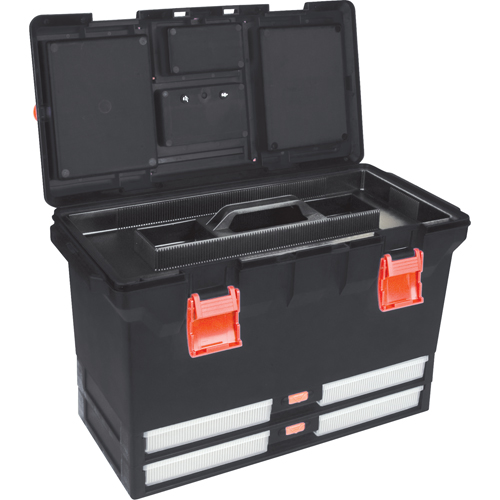 Plastic Tool Box, 22" W x 11" D x 14-1/2" H, Black Duraquip Inc