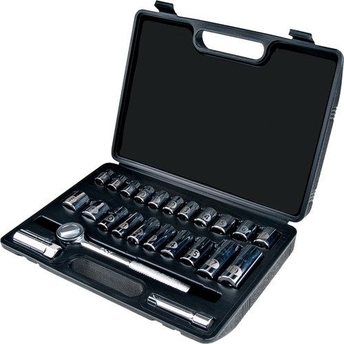 Metric Socket Set, 24 Pcs, 3/8" Drive Size, Deep Duraquip Inc