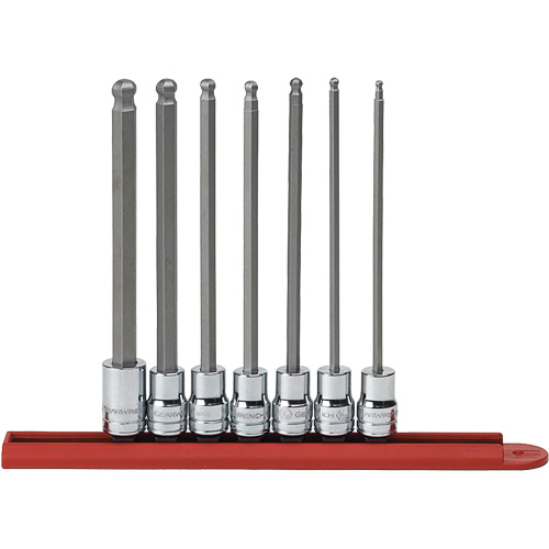 Jeu de douilles SAE &agrave; embout sph&eacute;rique long, Hexagonale, Prise 3/8", 7 mr Duraquip Inc
