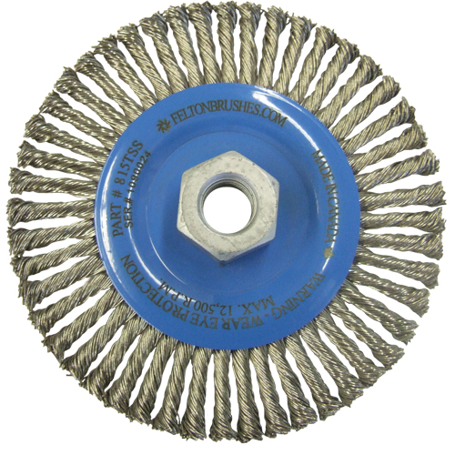 Wire Wheel Brushes, 5-7/8" Dia., 0.02" Fill, 5/8"-11 Arbor, Stainless Steel Duraquip Inc