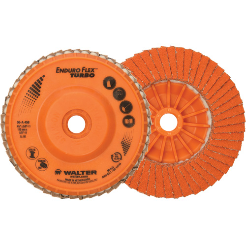 Enduro-Flex Turbo Flap Disc, 4-1/2" x 5/8"-11, Type 27S, 80 Grit, Ceramic Duraquip Inc