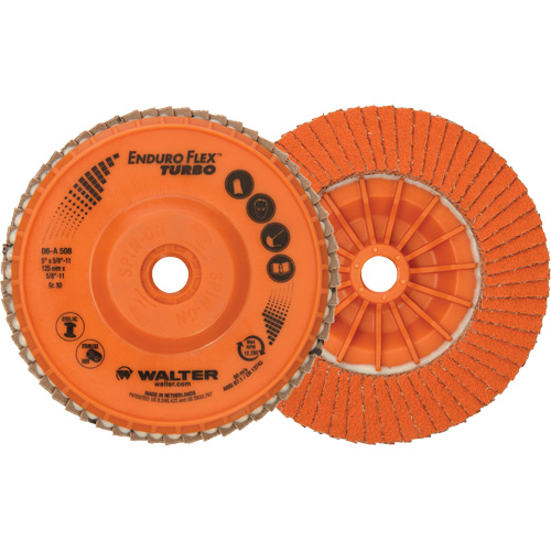 Enduro-Flex Turbo Flap Disc, 5" x 5/8"-11, Type 27S, 80 Grit, Ceramic Duraquip Inc