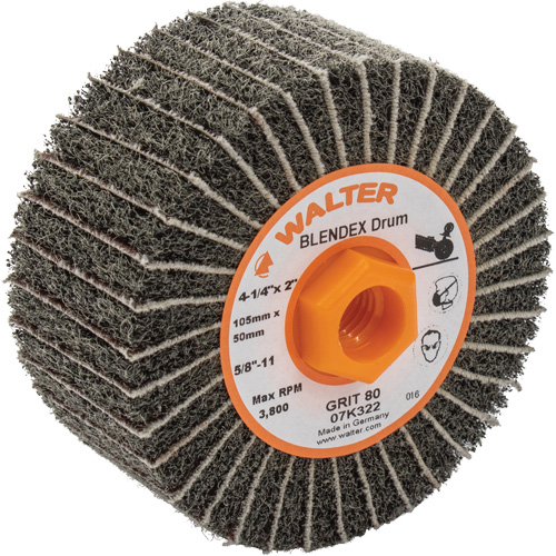 Tambours de finition Two-In-One, 4-1/4" dia. x 2" la, 5/8"-11 Arbre, Grain 80 Duraquip Inc