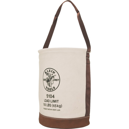 Bucket with Leather Bottom, 17" H, Canvas, Beige Duraquip Inc