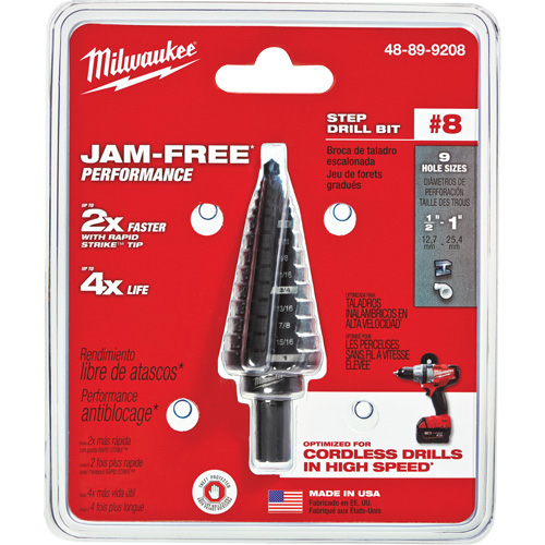 Foret &eacute;tag&eacute; no 8, 1/2" - 1", Incr&eacute;ments de 1/16", Acier rapide Duraquip Inc