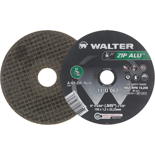 Zip Alu Cut-Off Wheel, 6" x 3/64", 7/8" Arbor, Type 1, Aluminum Oxide, 10200 RPM Duraquip Inc