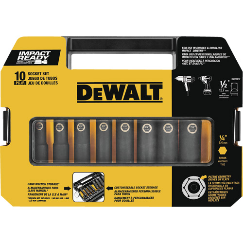 Ready Socket Set, 10 Pcs, Impact, 1/2" Drive Size Duraquip Inc