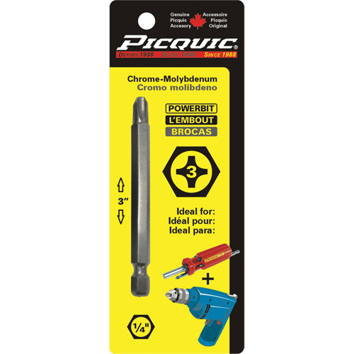 Powerbit, Phillips, #3 Tip, 1/4" Drive Size, 3" Length Duraquip Inc