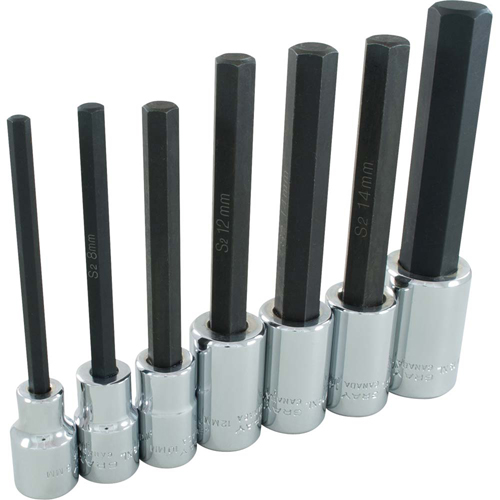Jeu de douilles &agrave; t&ecirc;te hexagonale tr&egrave;s longues, Hexagonale, Prise 1/2", 7 mrcx Duraquip Inc
