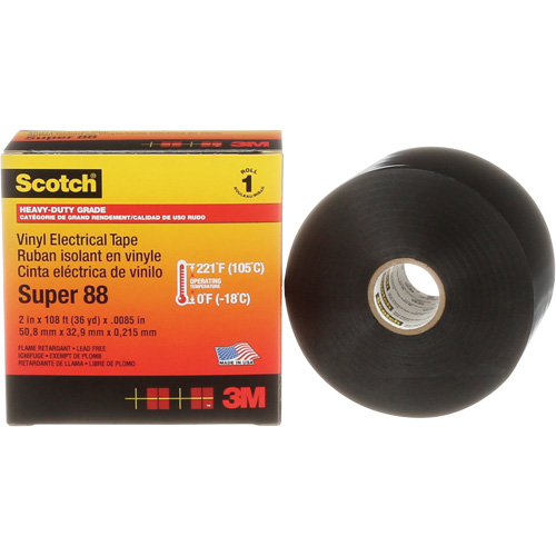 Ruban isolant Super 88 de calibre professionnel Scotch, 51 mm (2") x 33 m (108'), Noir, 8,5 mils Duraquip Inc