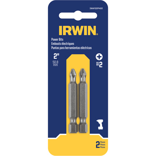 Power Bits, Phillips, #2 Tip, 1/4" Drive Size, 2" Length Duraquip Inc