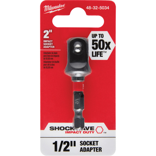 Shockwave Impact Socket Adapter, 1/4" Drive Size, 1/2" Male Size, Ball, 2" L Duraquip Inc
