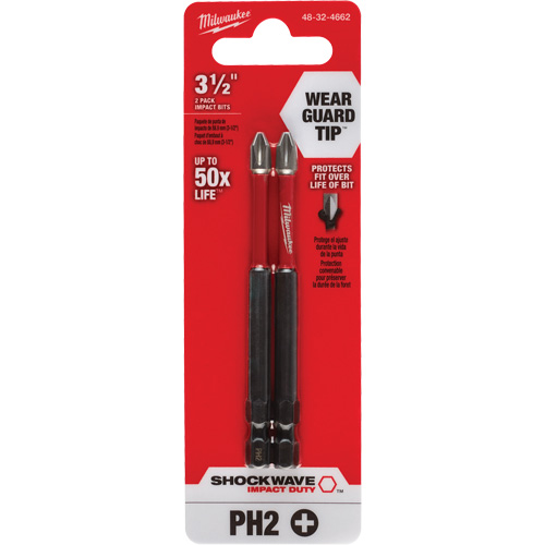 Shockwave Impact Duty Screwdriver Bit, Phillips, #2 Tip, 1/4" Drive Size, 3-1/2" Length Duraquip Inc