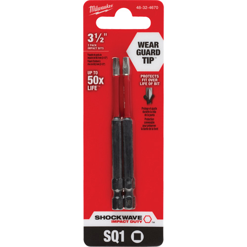 Shockwave Impact Duty Screwdriver Bit, Square, #1 Tip, 1/4" Drive Size, 3-1/2" Length Duraquip Inc