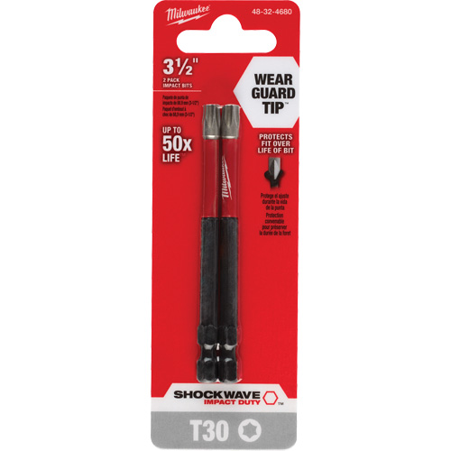 Shockwave Impact Duty Screwdriver Bit, Torx, T-30 Tip, 1/4" Drive Size, 3-1/2" Length Duraquip Inc