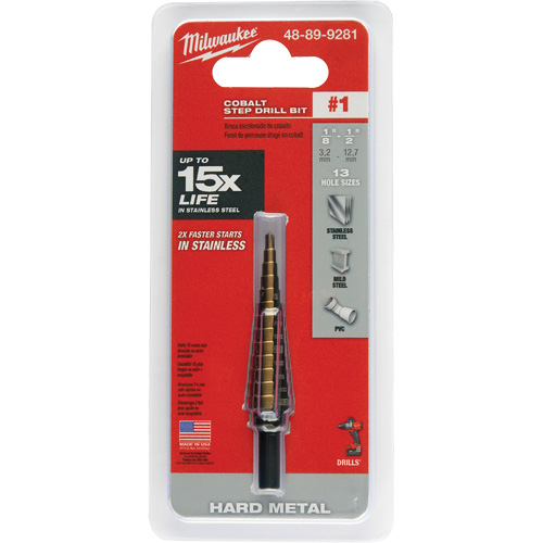 Foret &eacute;tag&eacute;, 1/8"/#1 - #1/1/2", Incr&eacute;ments de 1/32", Acier rapide au cobalt Duraquip Inc