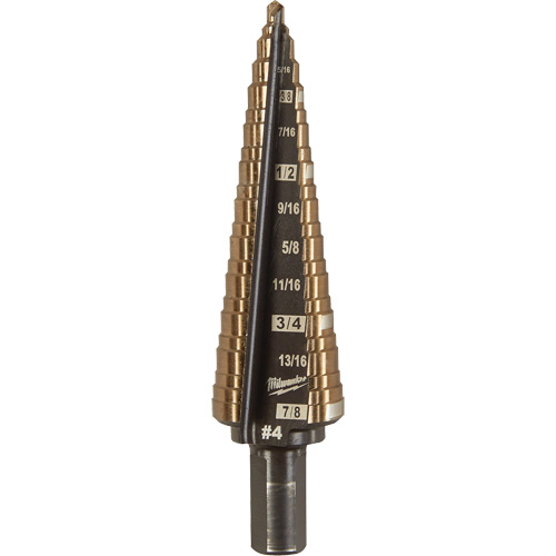 Step Drill Bit, 3/16"/#4 - 7/8"/#4 , 1/32" Increments, High Speed Cobalt Duraquip Inc