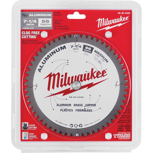 Aluminum Cutting Circular Saw Blade, 7-1/4", 56 Teeth, Plastic/Fibreglass/Non-Ferrous Use Duraquip Inc